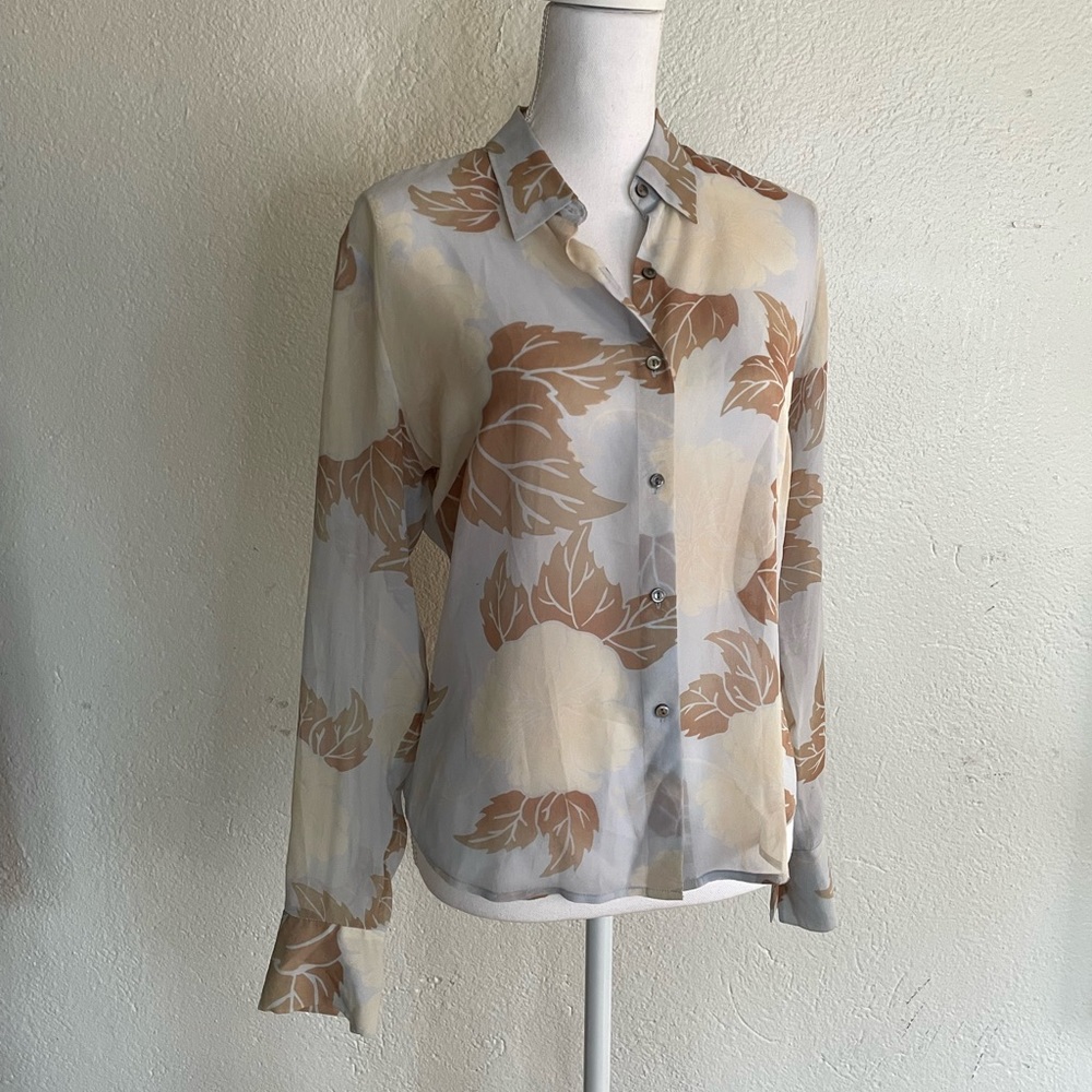 Sheer Silk button down blouse floral pattern